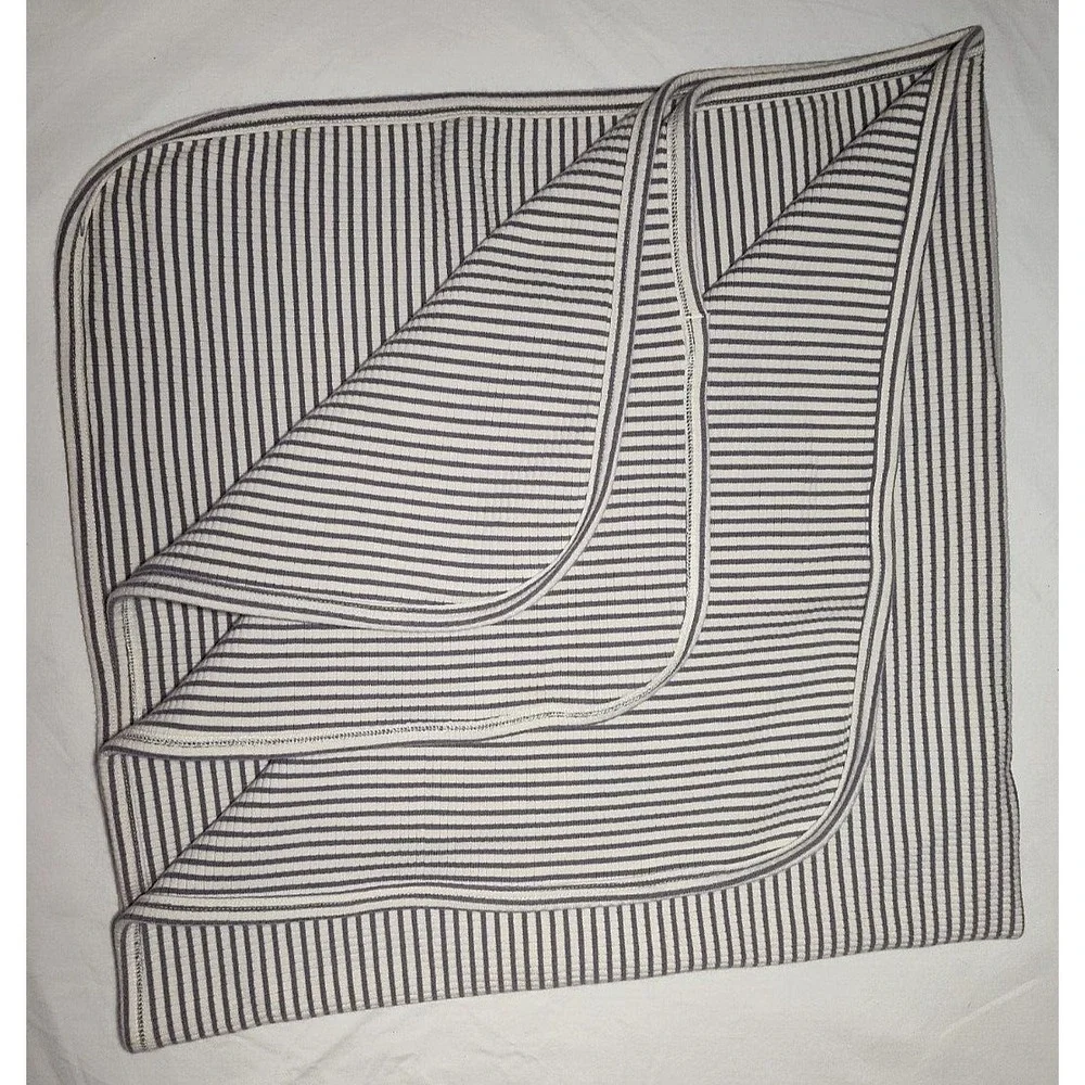 Quincy Mae Ribbed Stripe Organic Baby Blanket Gray Beige Swaddle 2ply Cotton